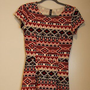 Aztec Print Short Sleeve Skater Dress